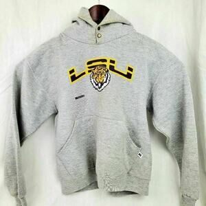LSU Tigers Russell Athletic Kids Fleece Hoodie Gray Heathered Kangaroo Pocket L
